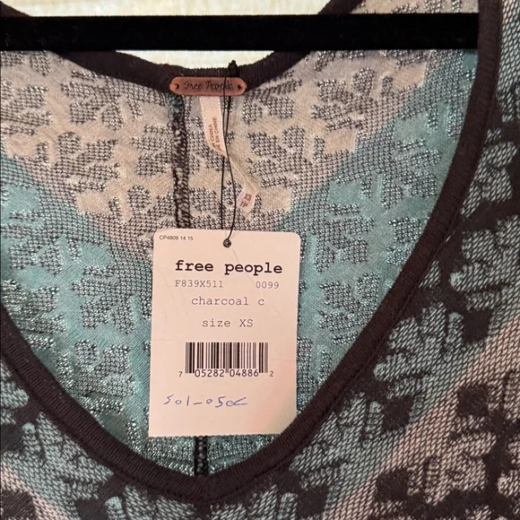 Free People Charcoal and Teal V-Neck Top - Picture 2 of 4